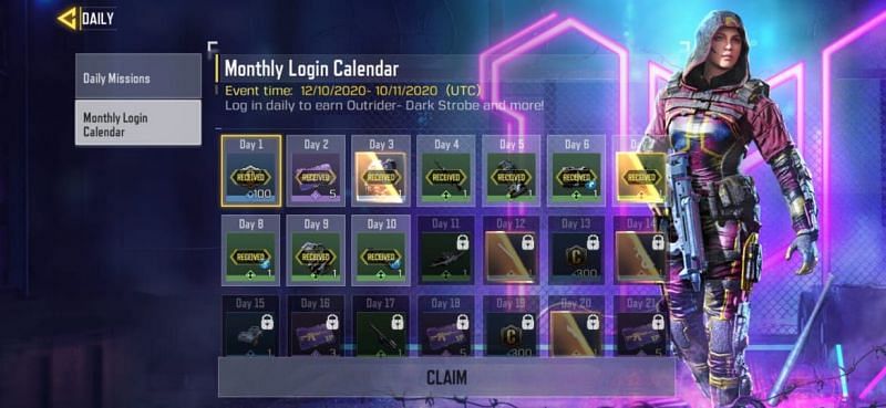 Monthly Login Calendar page